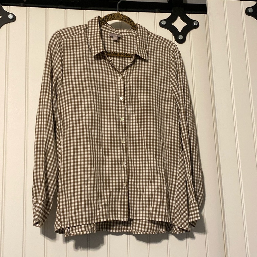 J. Jill 100% rayon gingham blouse.